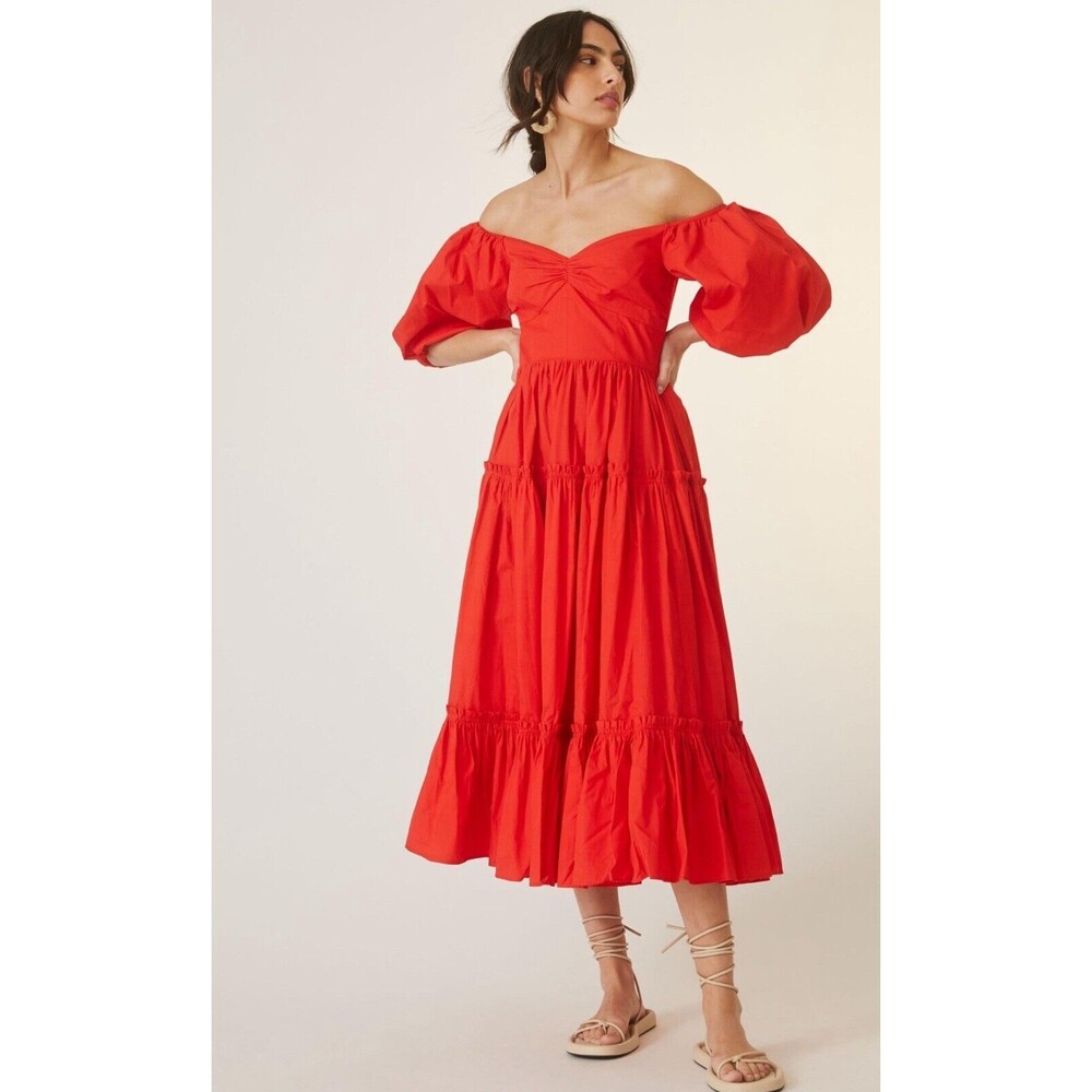 Anthropologie ATSU Dress Women 6 Red Off-The-Shoulder Preppy Poplin Sundress NWT - Picture 4 of 16